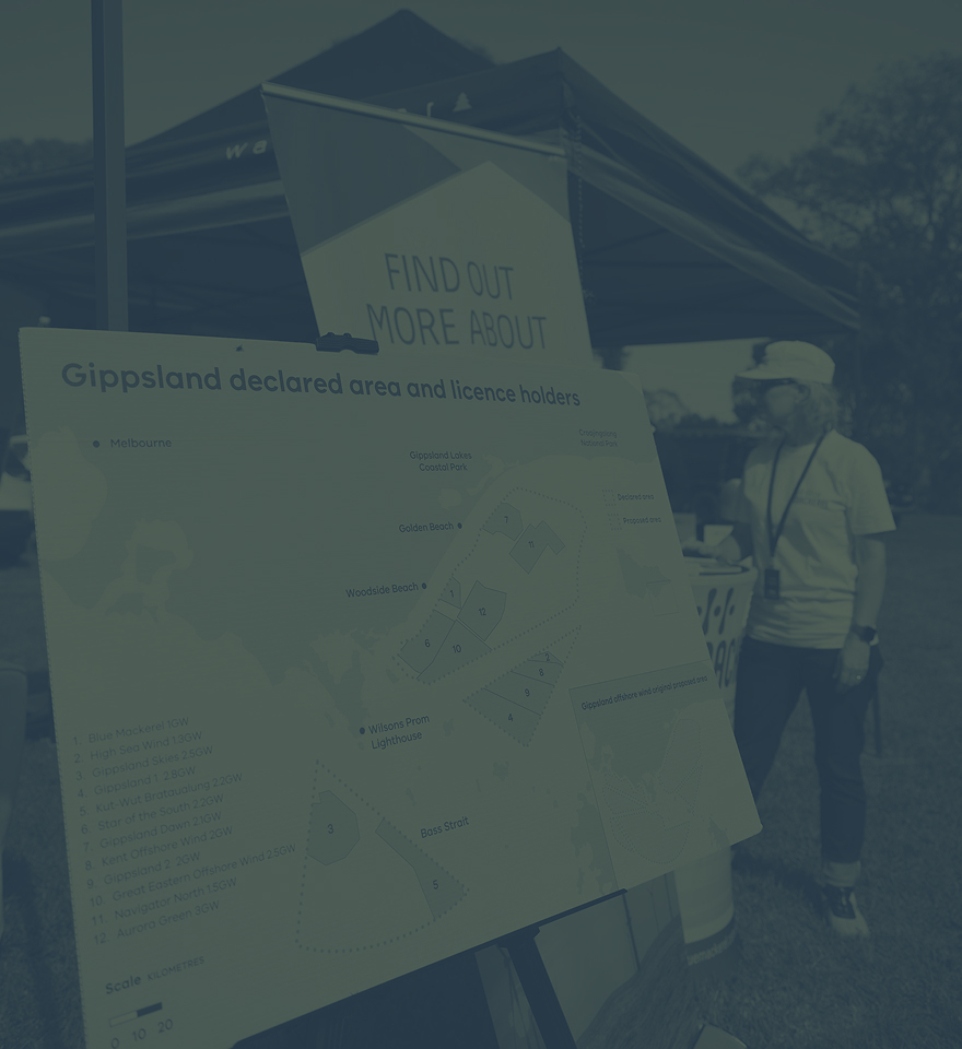 Map display of Gippsland declared area and licence holders at an outdoor event